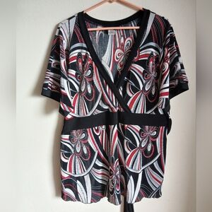 Vision Apparel Black White Red Womens pleated 3X Short Sleeves top